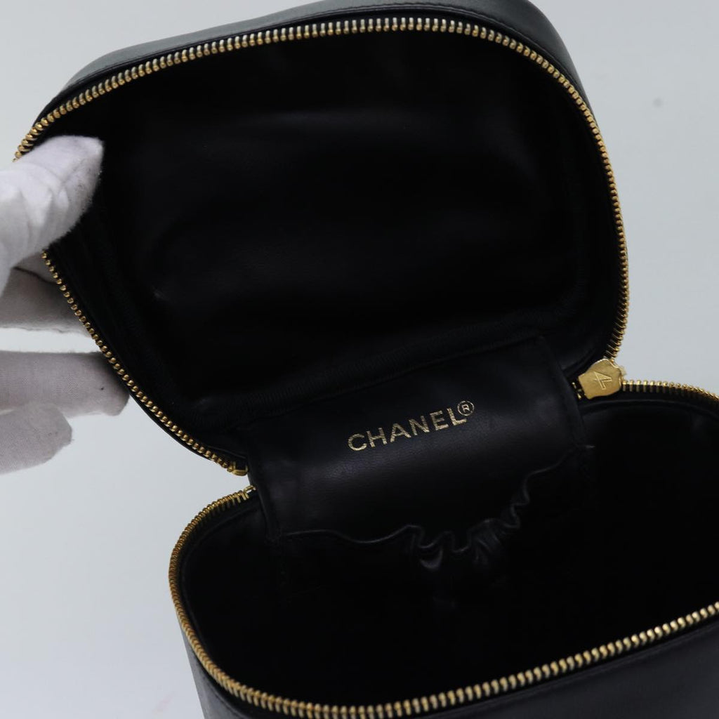 CHANEL Bicolole Vanity Cosmetic Pouch Leather Black CC bs14989