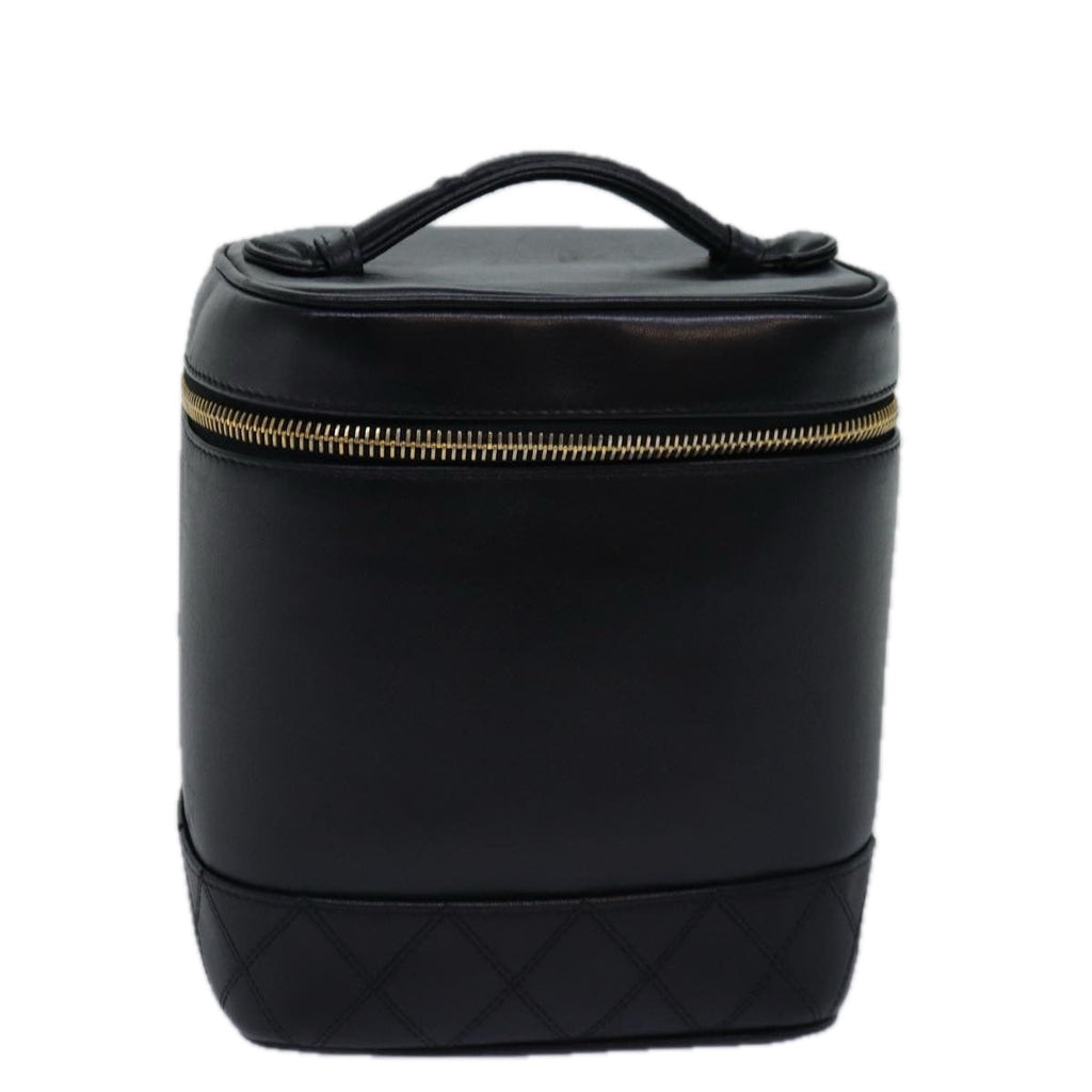 CHANEL Bicolole Vanity Cosmetic Pouch Leather Black CC bs14989