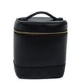 CHANEL Bicolole Vanity Cosmetic Pouch Leather Black CC bs14989