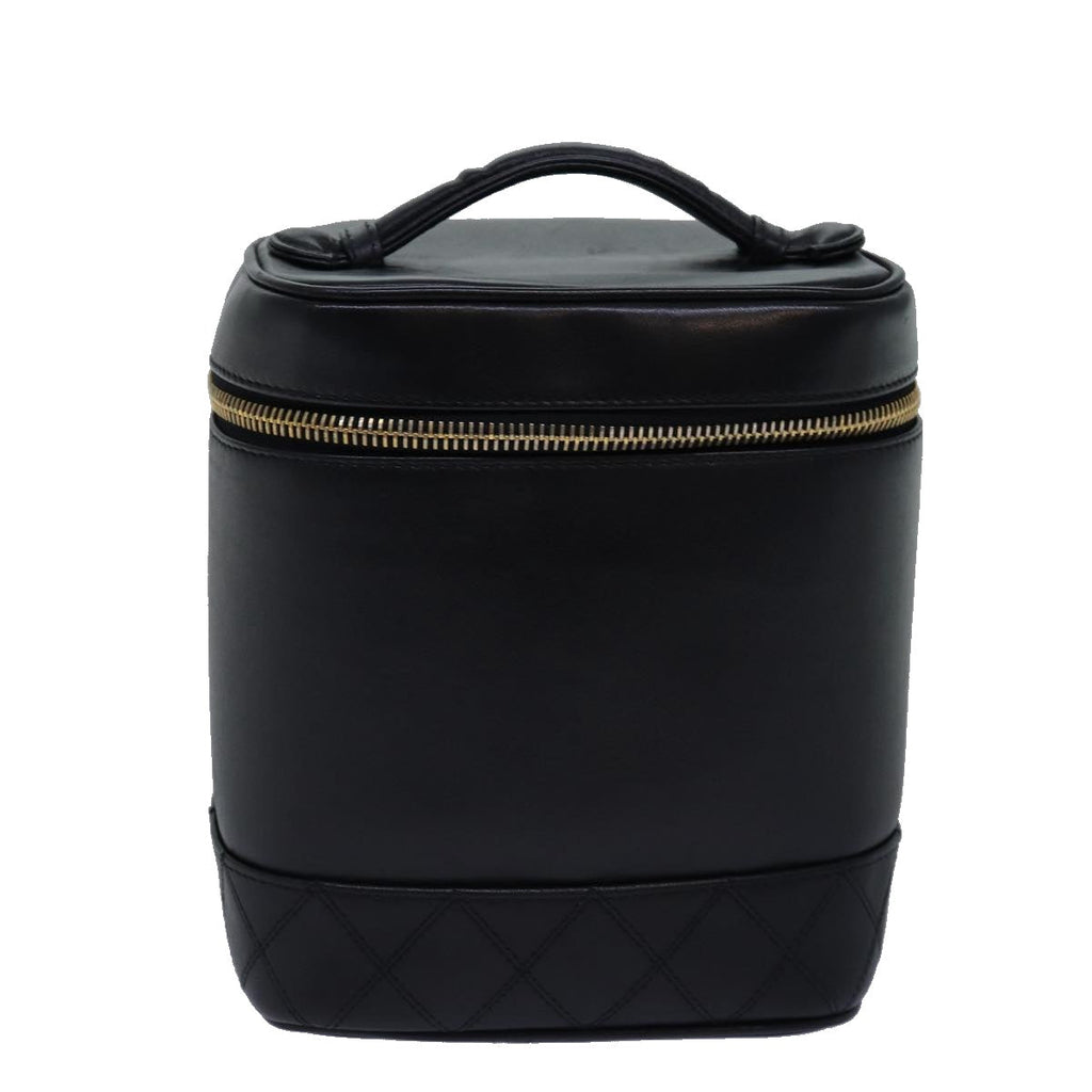 CHANEL Bicolole Vanity Cosmetic Pouch Leather Black CC bs14989