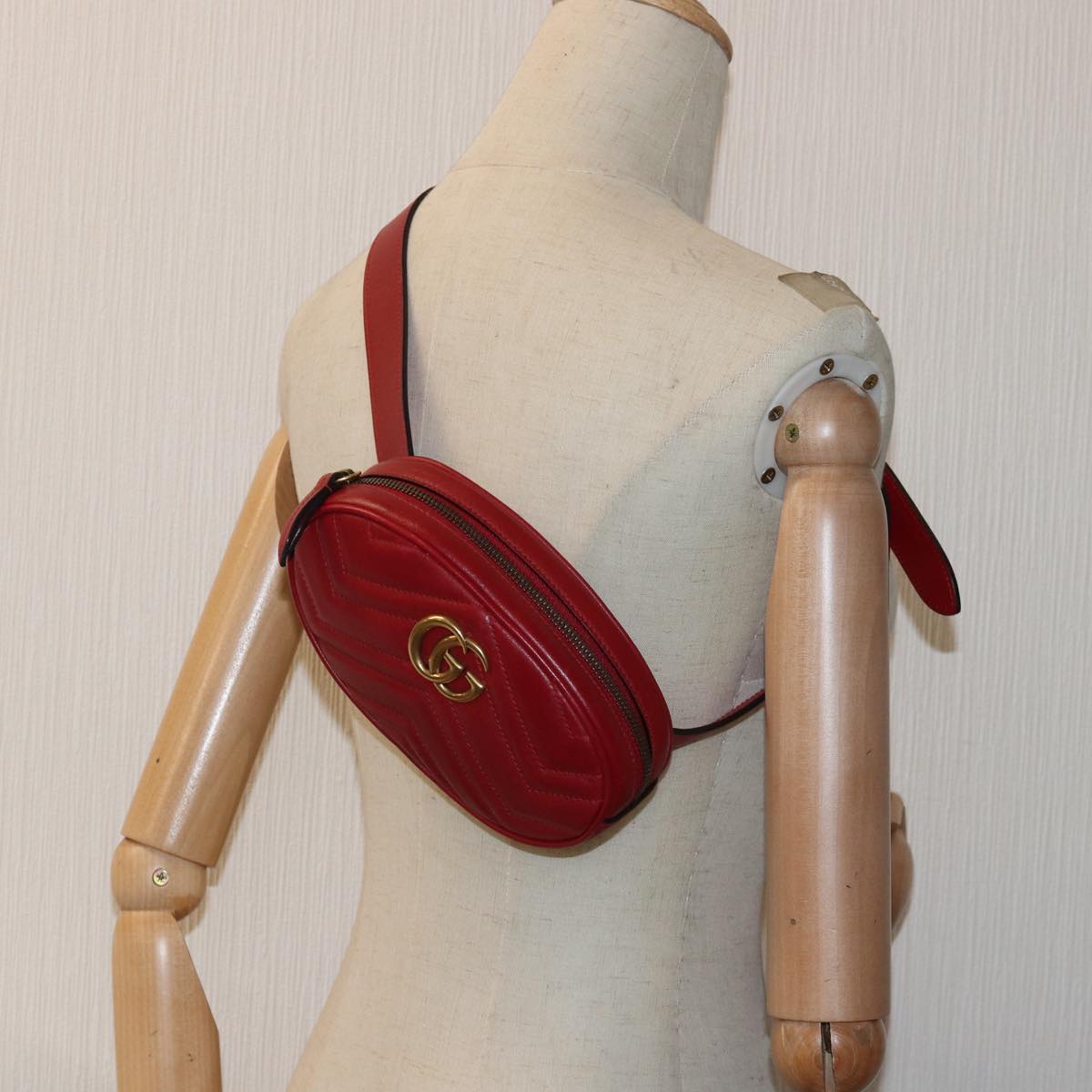 GUCCI GG Marmont Waist bag Leather Red 476434 bs15029