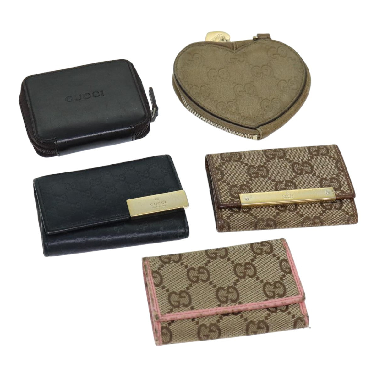 GUCCI GG Canvas Coin Purse Key Case Leather 5Set Beige Black bs15086
