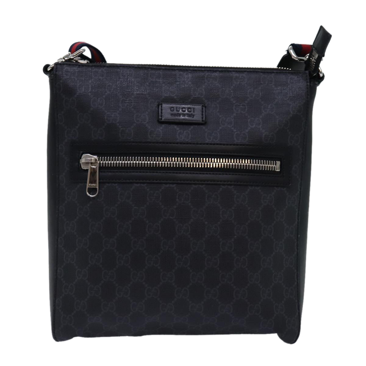 GUCCI GG Supreme Sherry Line Shoulder Bag PVC Navy Red 474137 bs15096