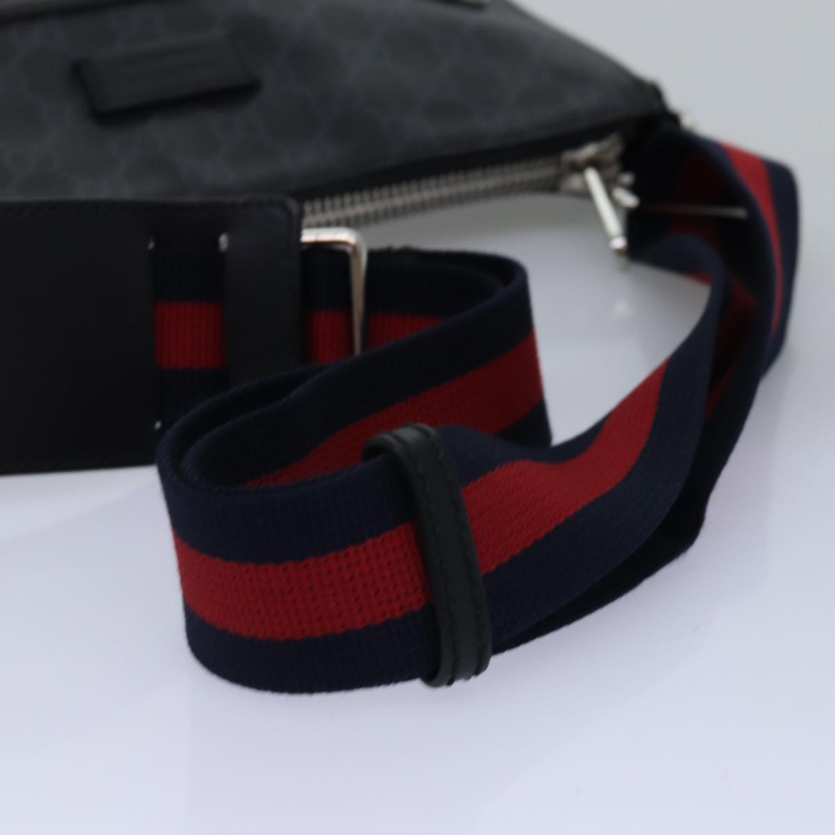 GUCCI GG Supreme Sherry Line Shoulder Bag PVC Navy Red 474137 bs15096
