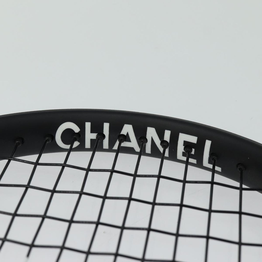 CHANEL Tennis Racket And Ball Set Leather Black White CC bs15099A