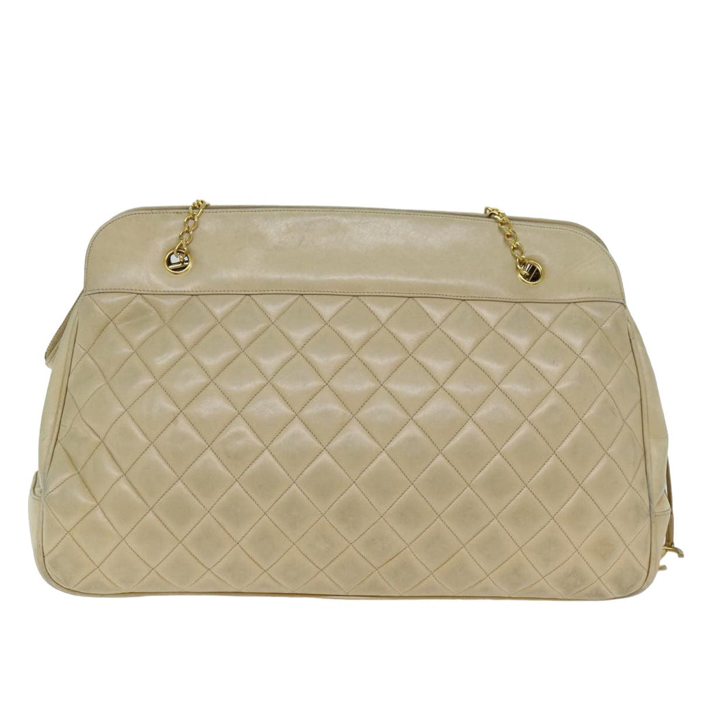 CHANEL Matelasse Chain Shoulder Bag Lamb Skin Beige CC bs15118