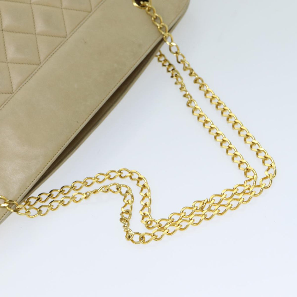 CHANEL Matelasse Chain Shoulder Bag Lamb Skin Beige CC bs15118
