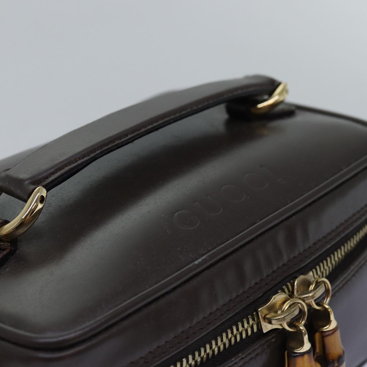 GUCCI Bamboo Pouch Leather Brown 032 1705 0151 bs15219