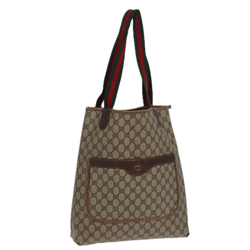 GUCCI GG Canvas Web Sherry Line Tote Bag PVC Leather Brown bs15255