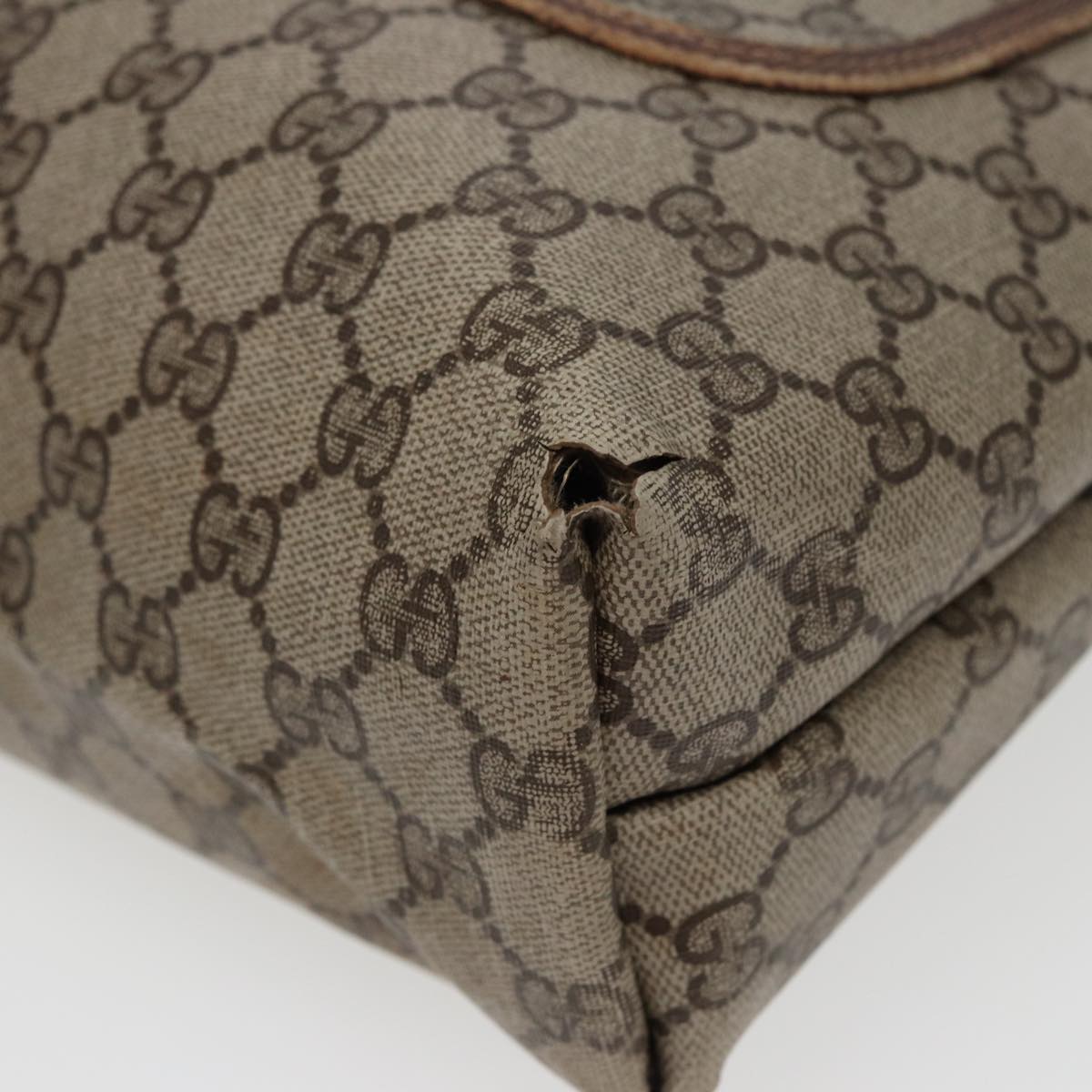 GUCCI GG Canvas Web Sherry Line Tote Bag PVC Leather Brown bs15255