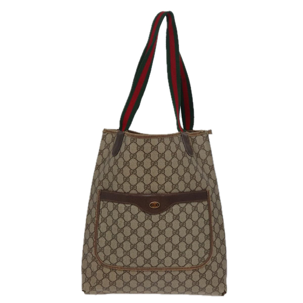 GUCCI GG Canvas Web Sherry Line Tote Bag PVC Leather Brown bs15255
