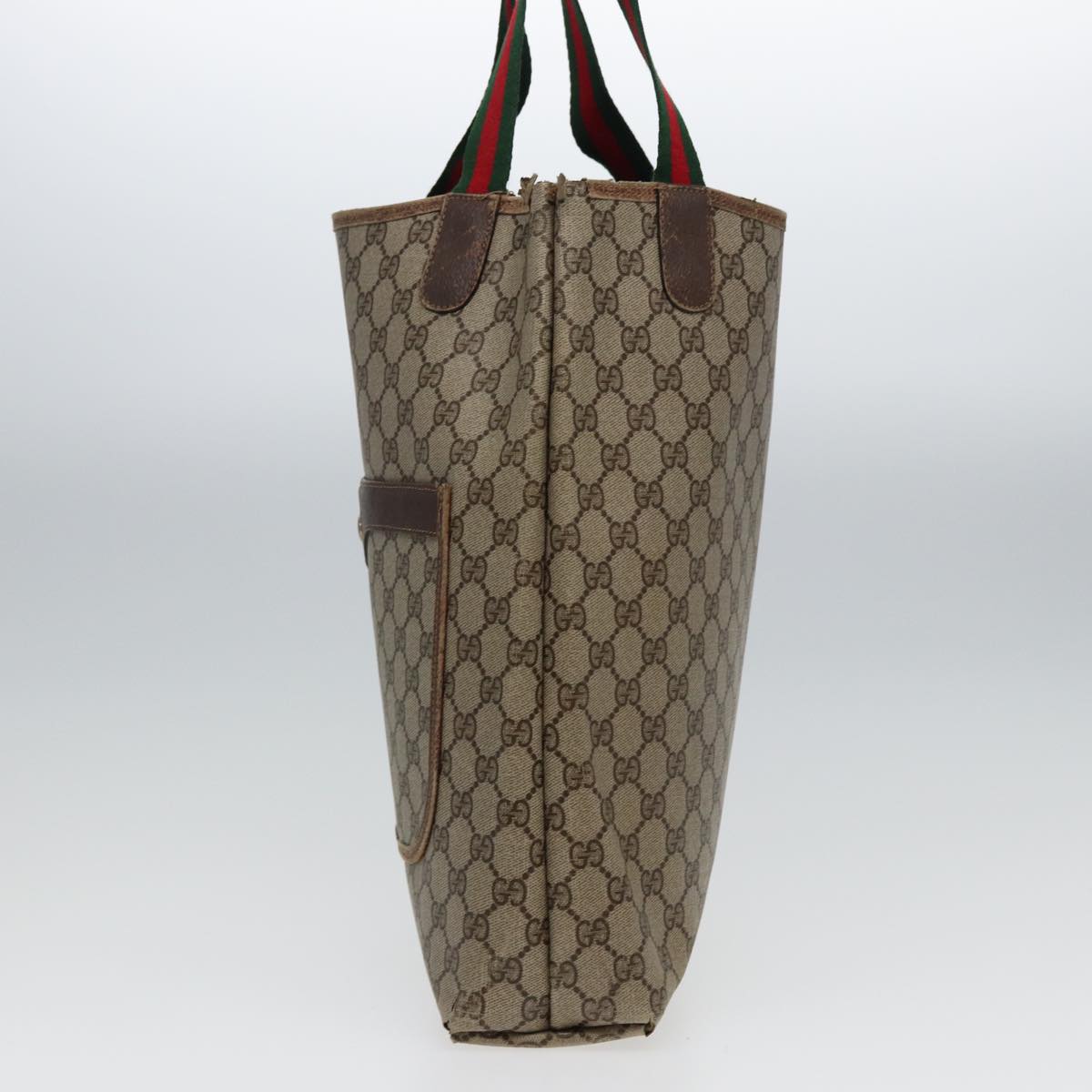 GUCCI GG Canvas Web Sherry Line Tote Bag PVC Leather Brown bs15255