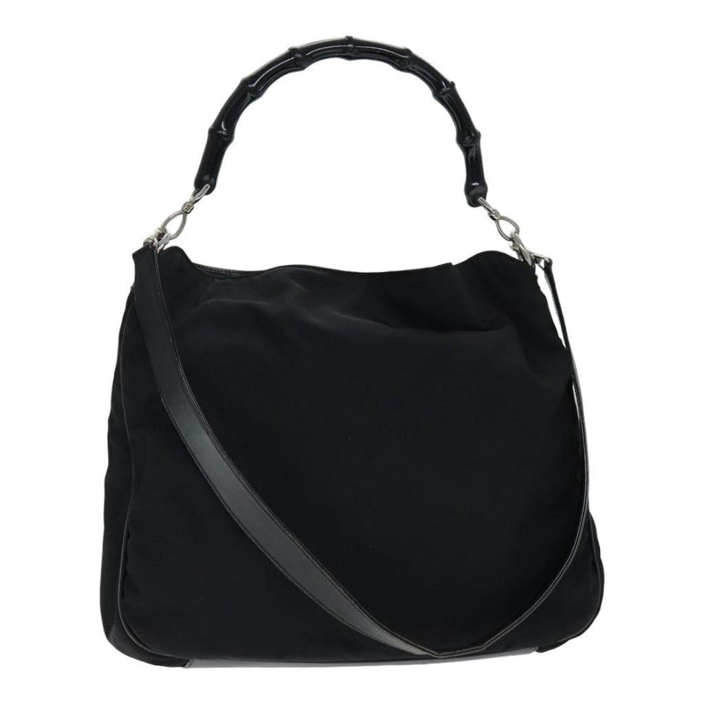 GUCCI Bamboo Hand Bag Nylon Black 001 1577 bs15256