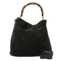GUCCI Bamboo Hand Bag Suede 2way Khaki bs15257