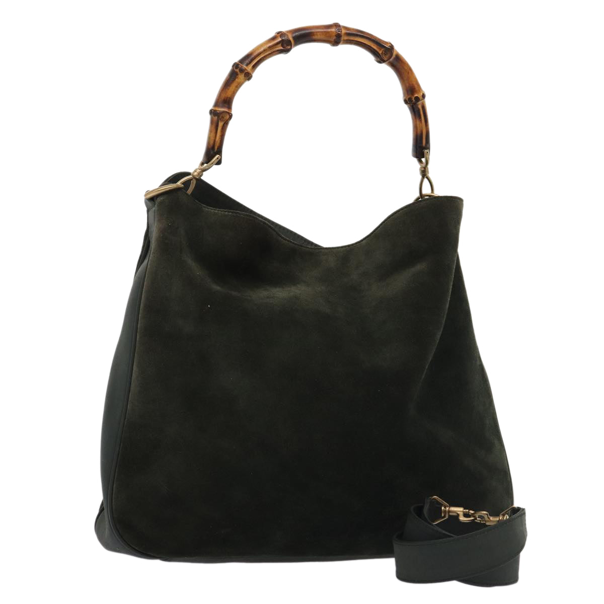 GUCCI Bamboo Hand Bag Suede 2way Khaki bs15257
