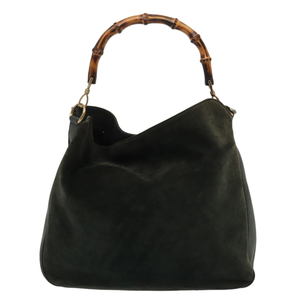 GUCCI Bamboo Hand Bag Suede 2way Khaki bs15257