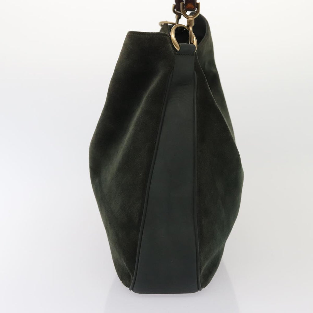 GUCCI Bamboo Hand Bag Suede 2way Khaki bs15257