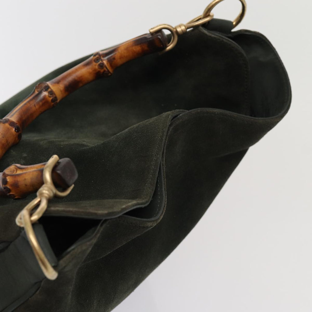 GUCCI Bamboo Hand Bag Suede 2way Khaki bs15257