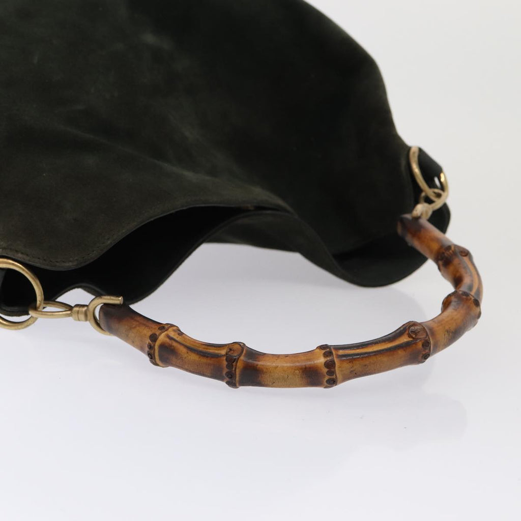 GUCCI Bamboo Hand Bag Suede 2way Khaki bs15257