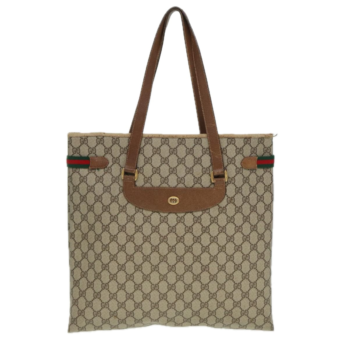 GUCCI GG Supreme Web Sherry Line Tote Bag PVC Beige Red 39 02 091 bs15336