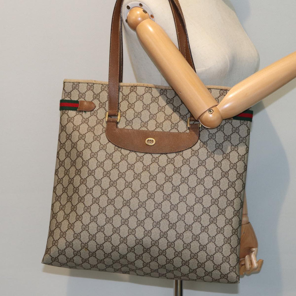 GUCCI GG Supreme Web Sherry Line Tote Bag PVC Beige Red 39 02 091 bs15336