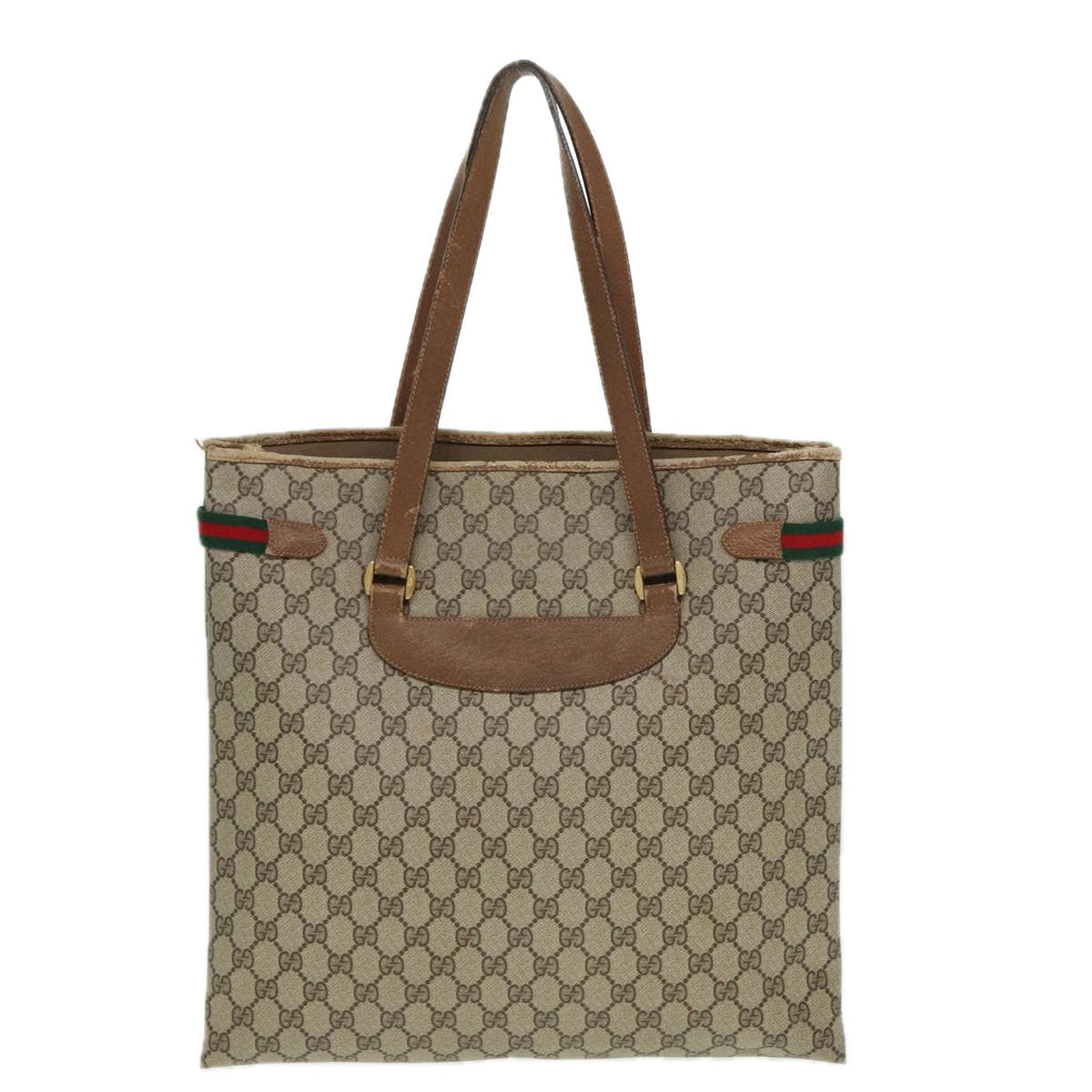 GUCCI GG Supreme Web Sherry Line Tote Bag PVC Beige Red 39 02 091 bs15336