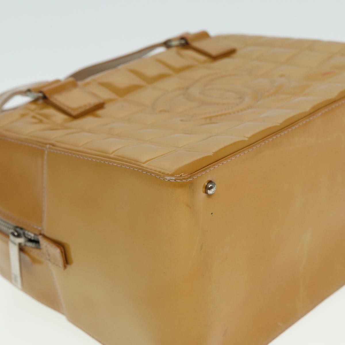 CHANEL Choco Bar Hand Bag Patent leather Yellow CC bs15398