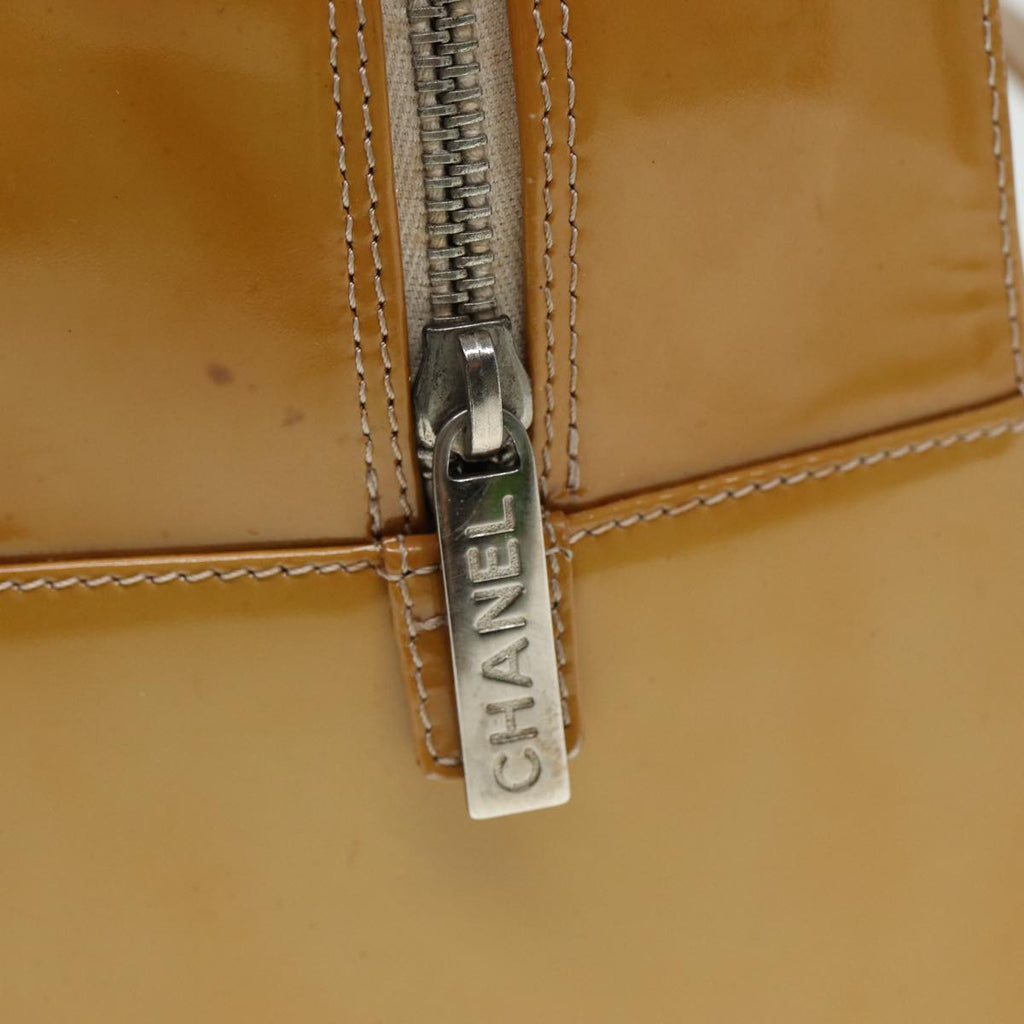 CHANEL Choco Bar Hand Bag Patent leather Yellow CC bs15398