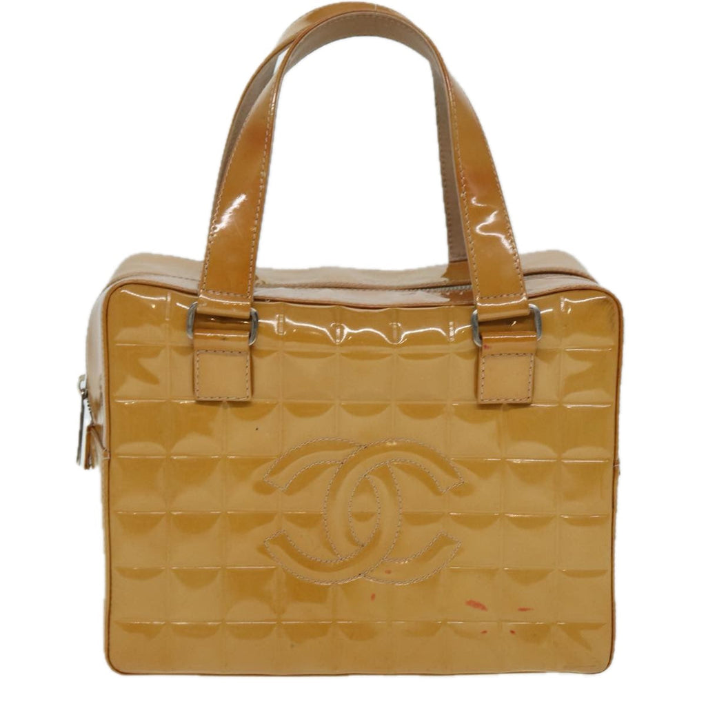 CHANEL Choco Bar Hand Bag Patent leather Yellow CC bs15398