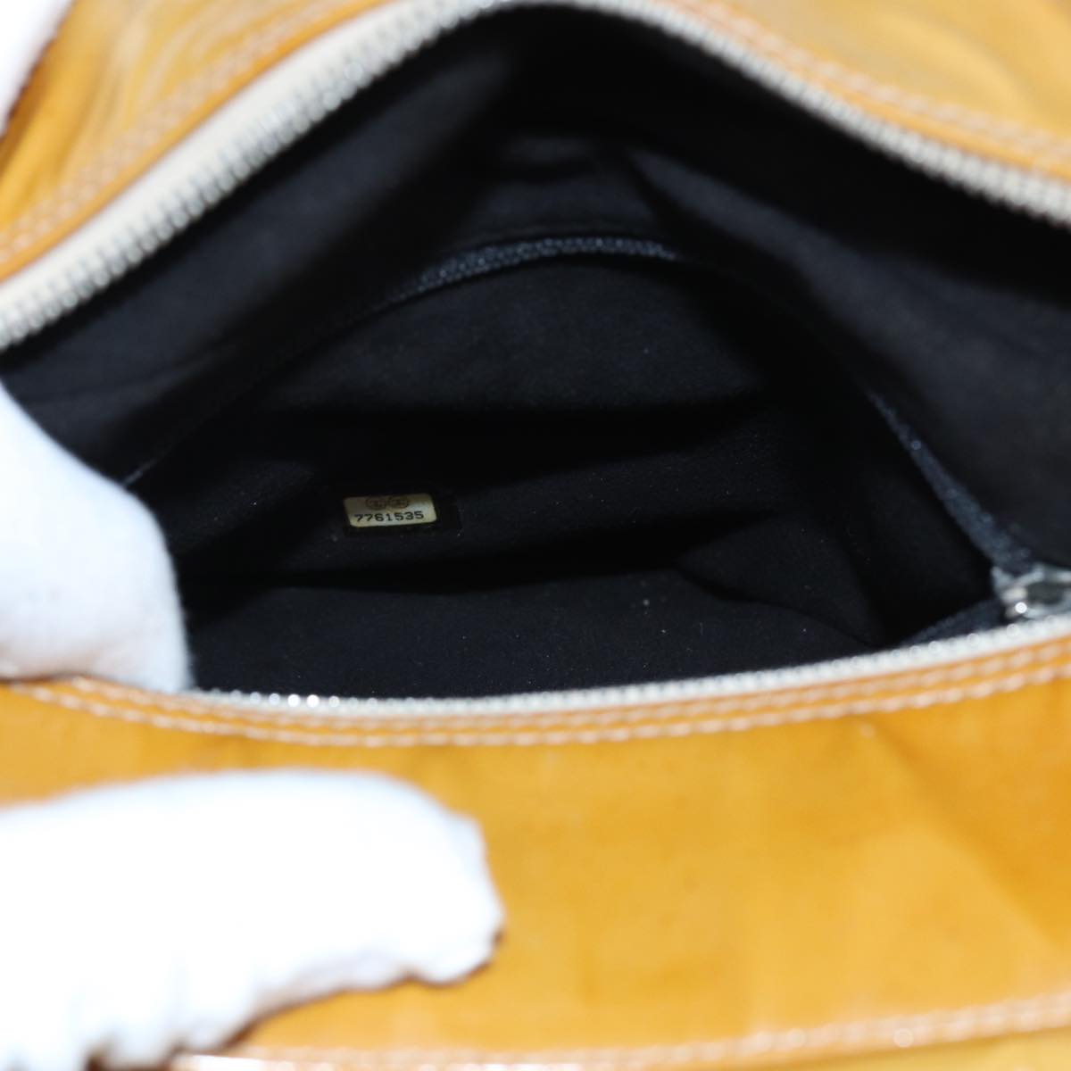 CHANEL Choco Bar Hand Bag Patent leather Yellow CC bs15398