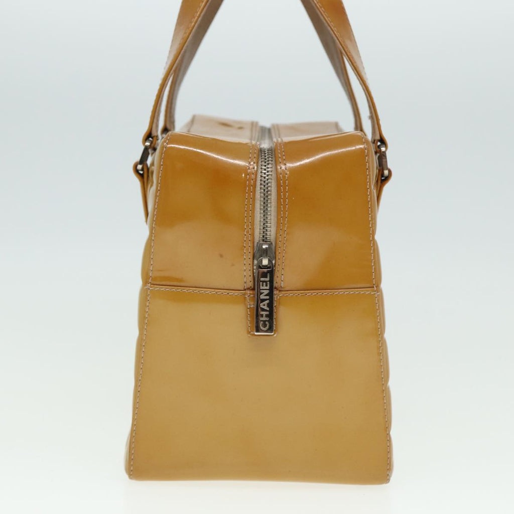 CHANEL Choco Bar Hand Bag Patent leather Yellow CC bs15398