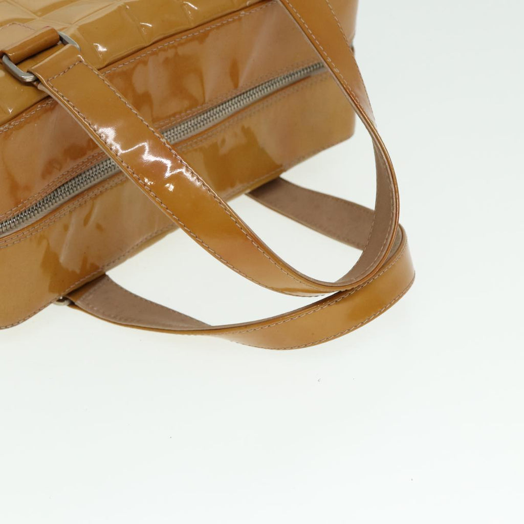 CHANEL Choco Bar Hand Bag Patent leather Yellow CC bs15398