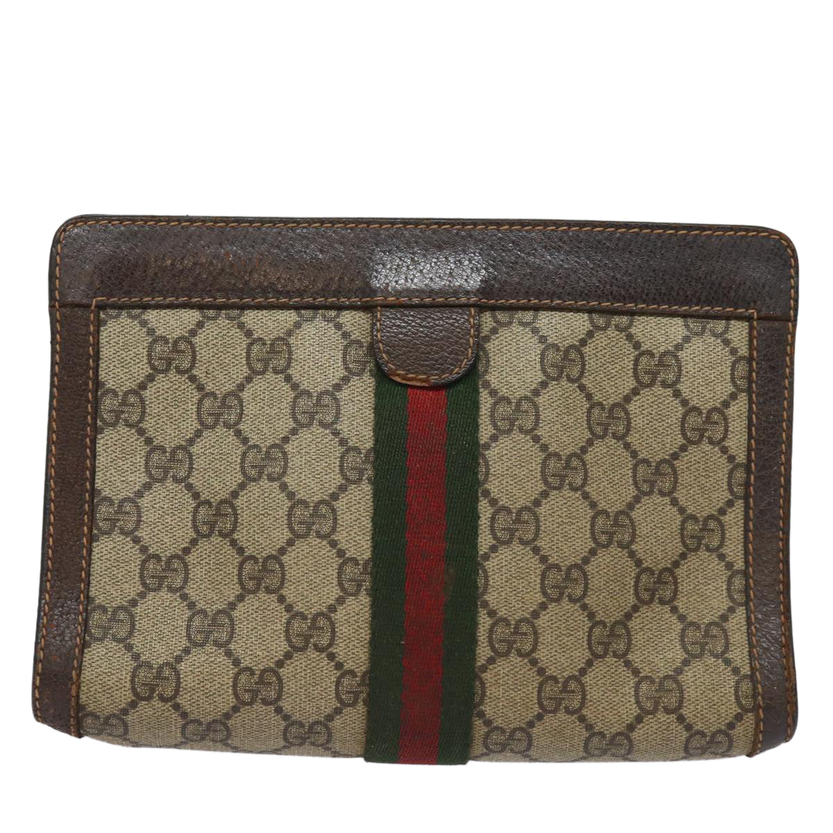 GUCCI GG Supreme Web Sherry Line Clutch Bag PVC Beige 84 01 001 bs15432