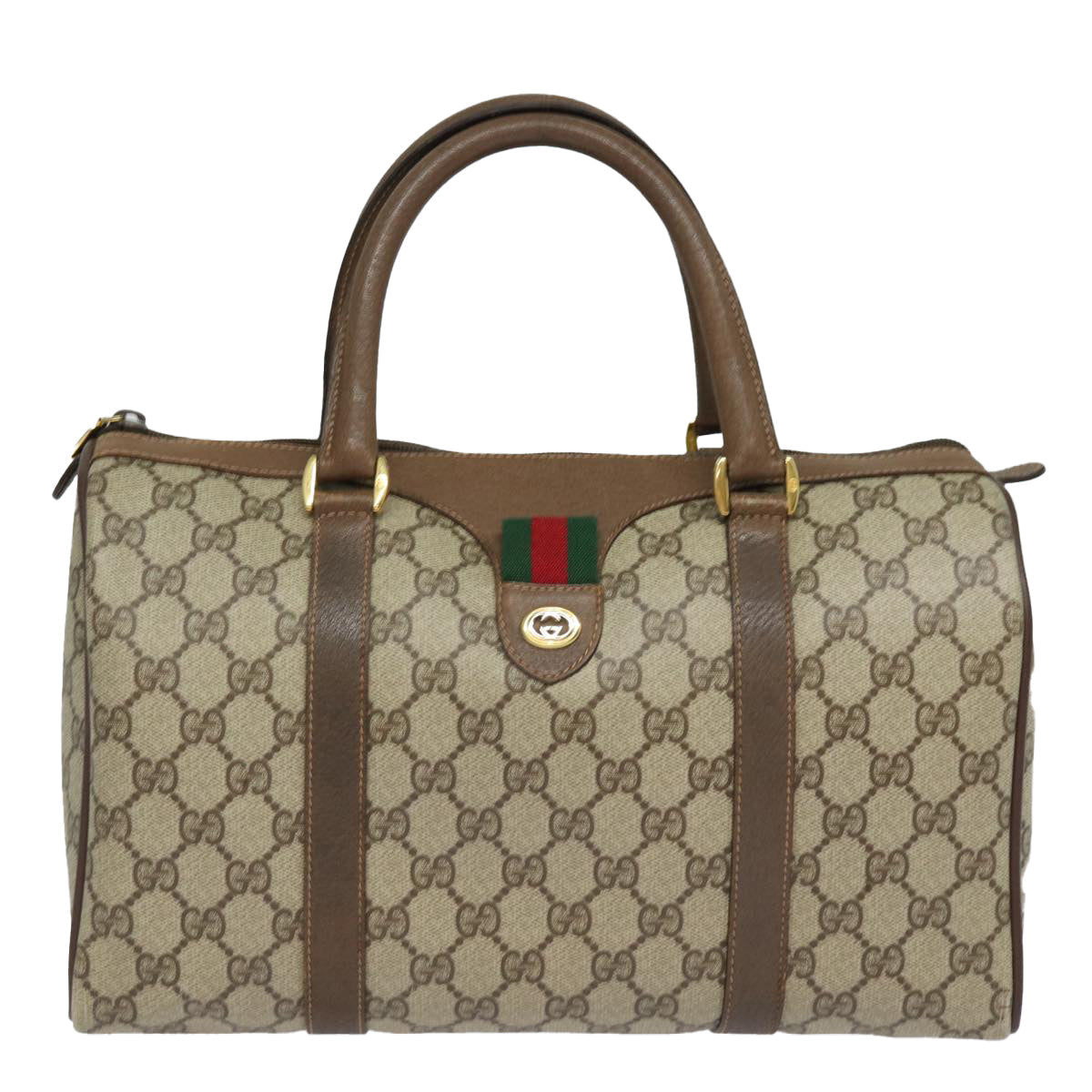 GUCCI GG Supreme Web Sherry Line Boston Bag PVC Beige 40 02 007 bs15457