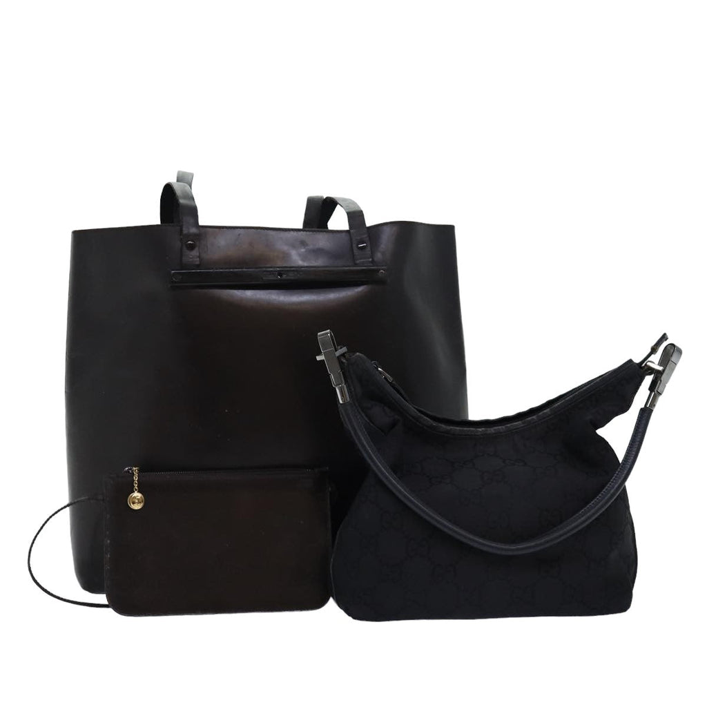 GUCCI GG Canvas Shoulder Bag Leather 2Set Brown Black bs15480