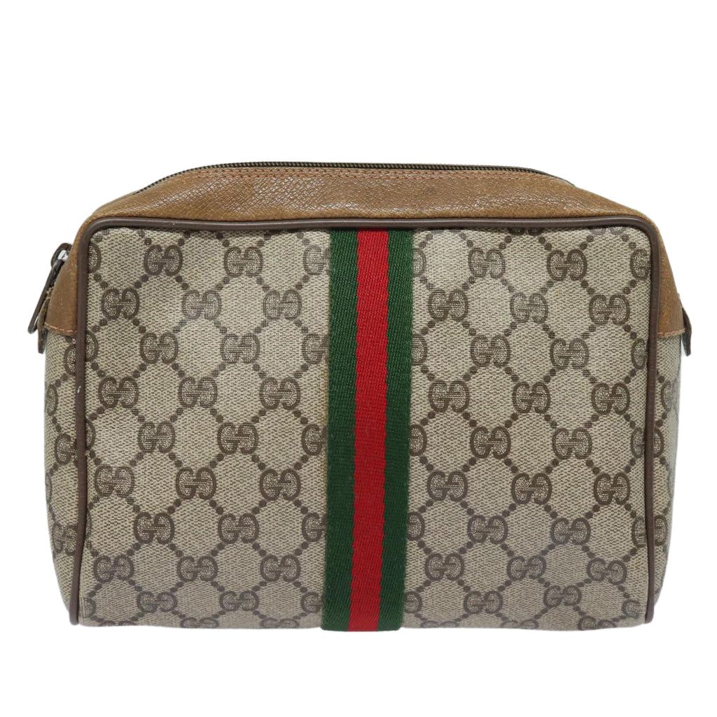 GUCCI GG Supreme Web Sherry Line Clutch Bag PVC Beige 89 01 012 bs15510