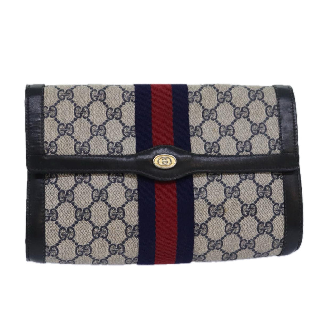 GUCCI GG Supreme Sherry Line Clutch Bag PVC Navy Red 010 378 bs15615