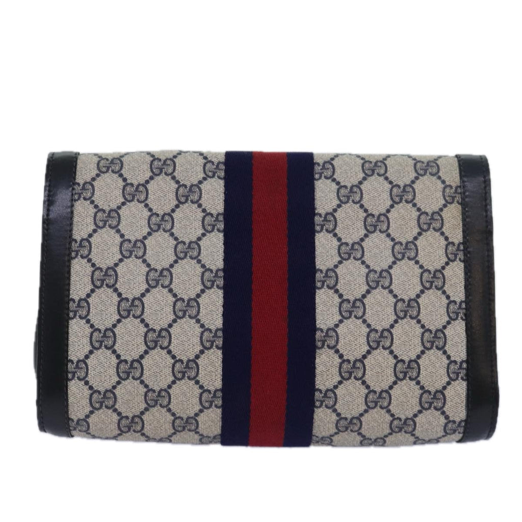 GUCCI GG Supreme Sherry Line Clutch Bag PVC Navy Red 010 378 bs15615