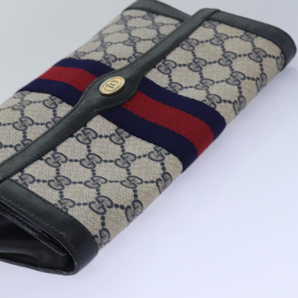 GUCCI GG Supreme Sherry Line Clutch Bag PVC Navy Red 010 378 bs15615