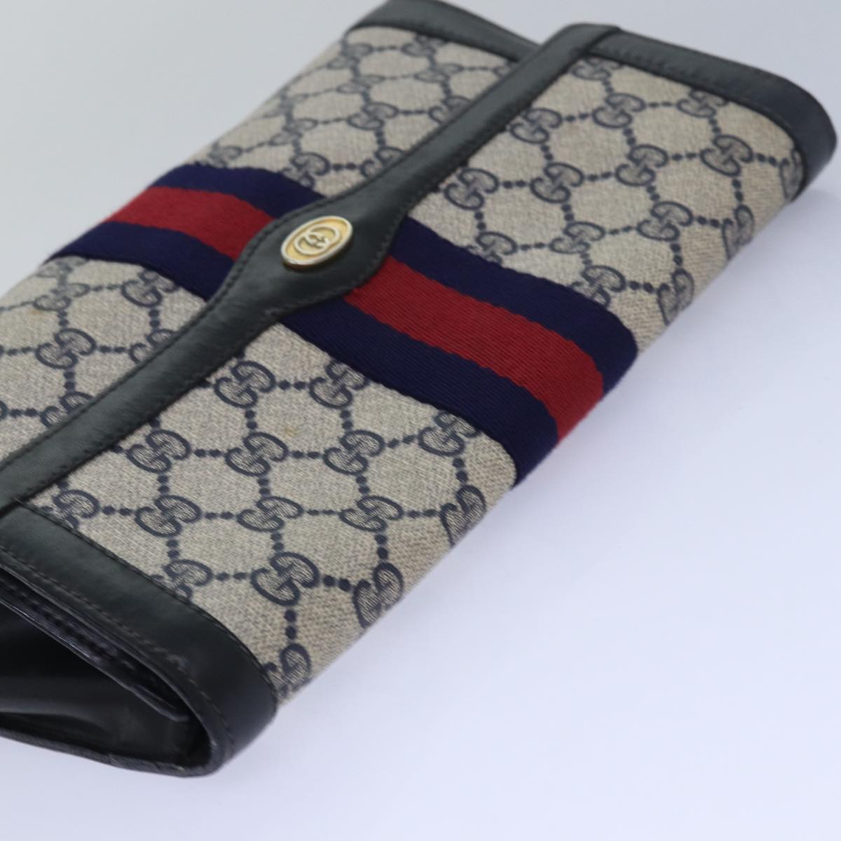 GUCCI GG Supreme Sherry Line Clutch Bag PVC Navy Red 010 378 bs15615
