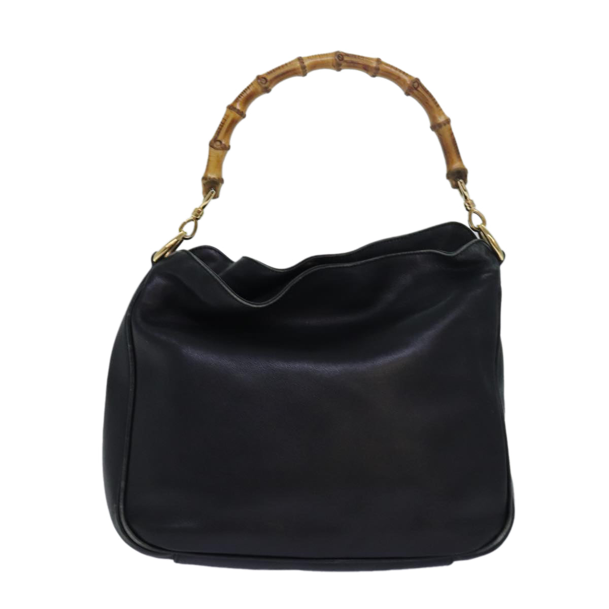 GUCCI Bamboo Hand Bag Leather Black 001 1638 bs15617