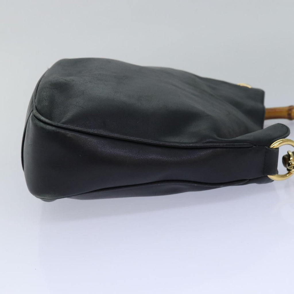 GUCCI Bamboo Hand Bag Leather Black 001 1638 bs15617