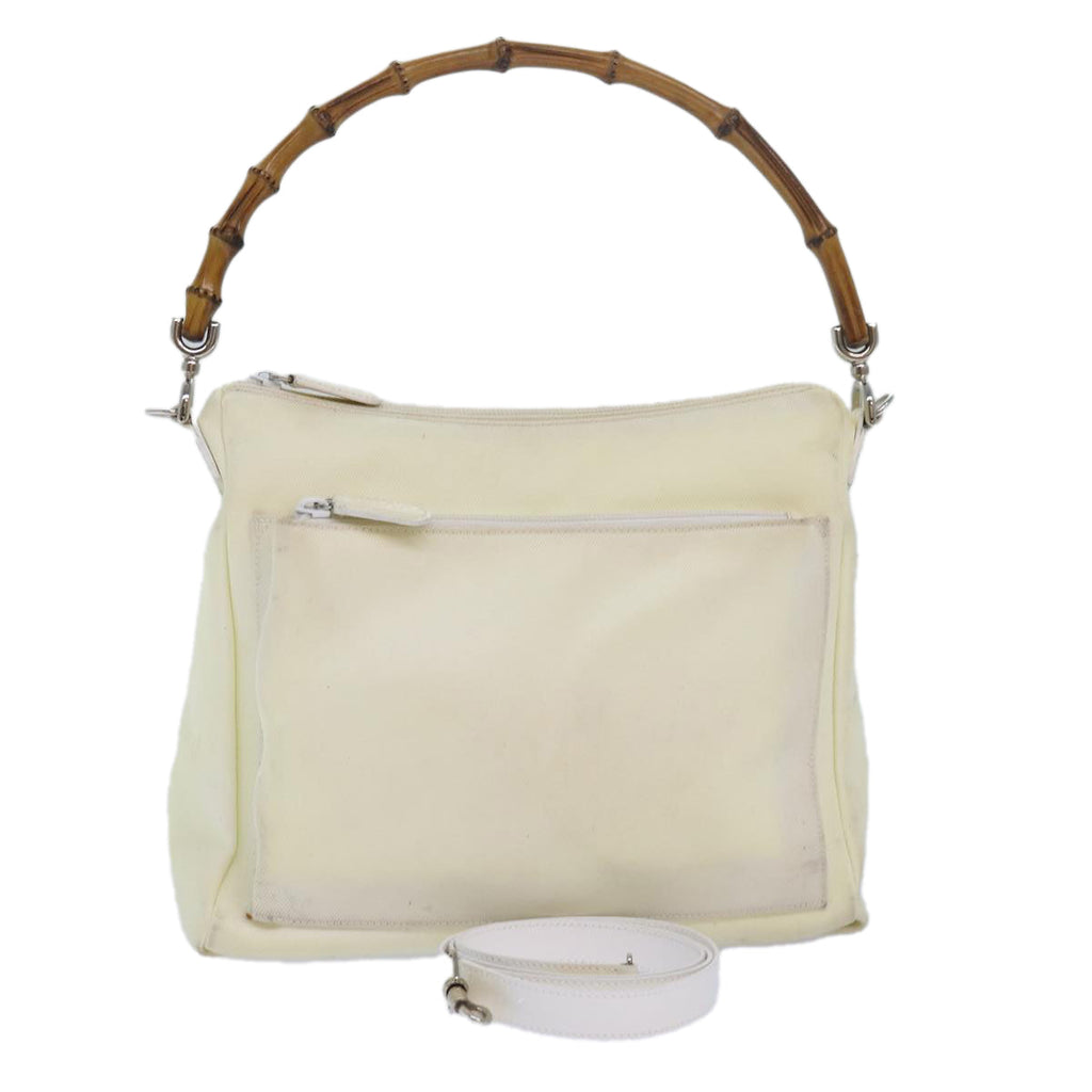 GUCCI Bamboo Shoulder Bag Nylon 2way White bs15618