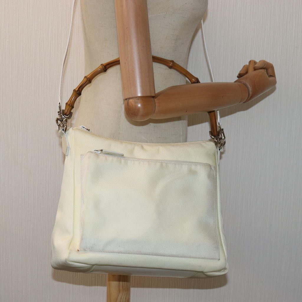 GUCCI Bamboo Shoulder Bag Nylon 2way White bs15618