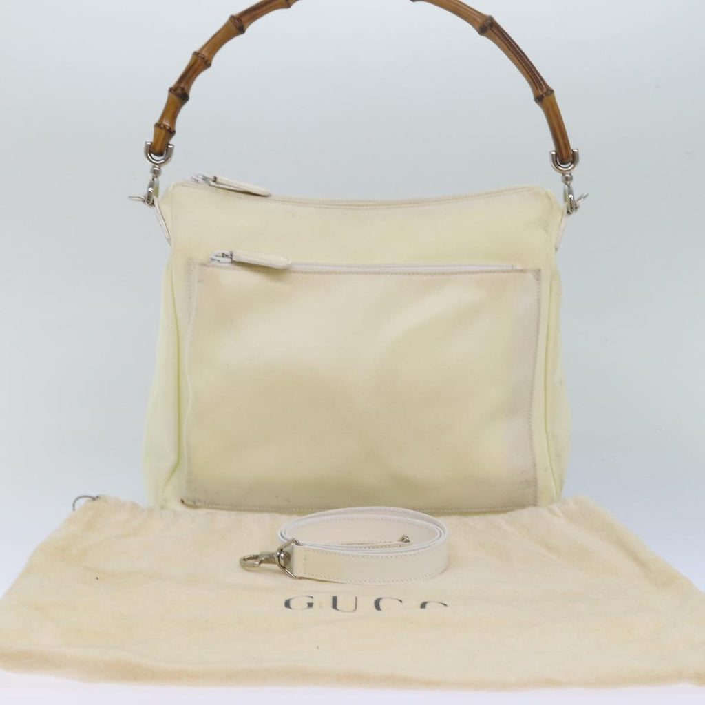 GUCCI Bamboo Shoulder Bag Nylon 2way White bs15618