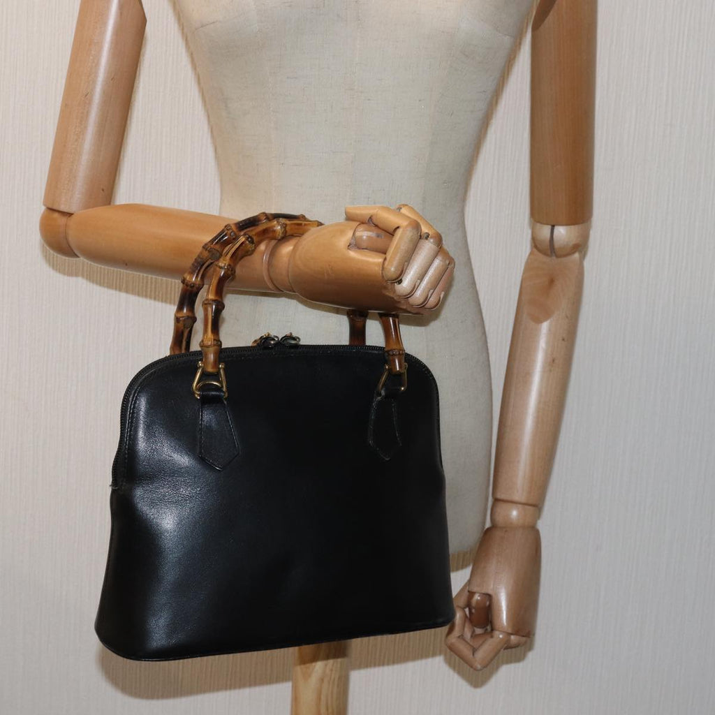 GUCCI Bamboo Hand Bag Leather Black 000 122 0290 bs15679