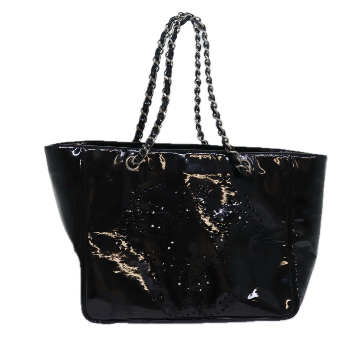 CHANEL Chain Triple Coco Tote Bag Enamel Black CC bs15708