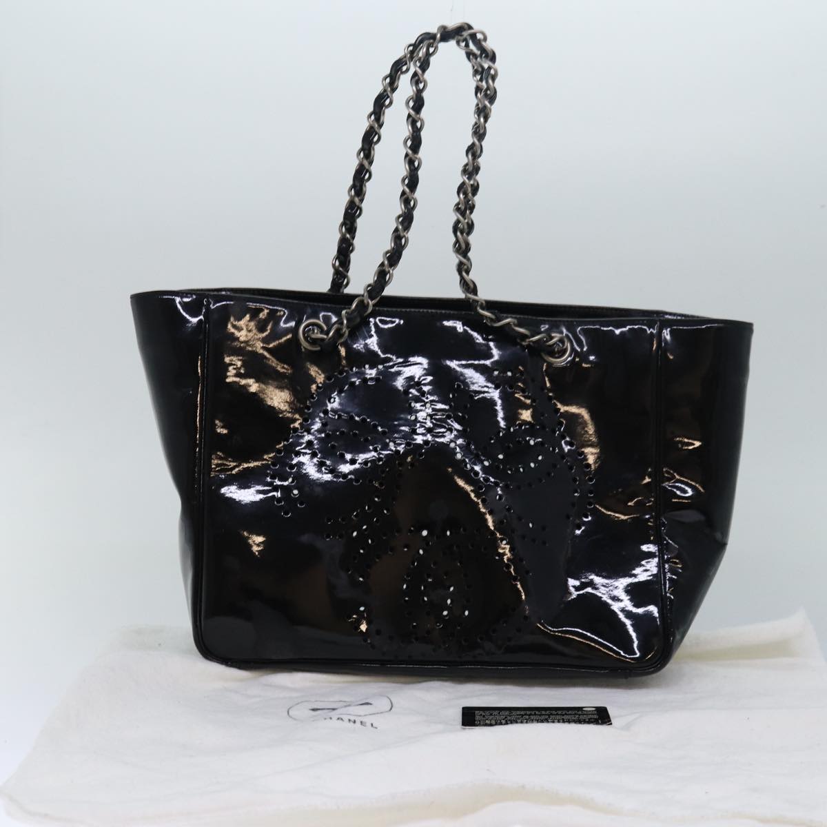 CHANEL Chain Triple Coco Tote Bag Enamel Black CC bs15708