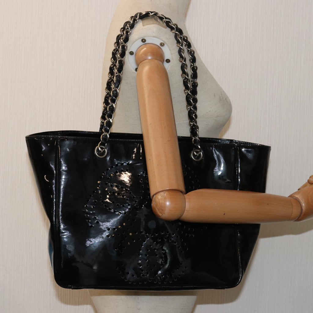 CHANEL Chain Triple Coco Tote Bag Enamel Black CC bs15708