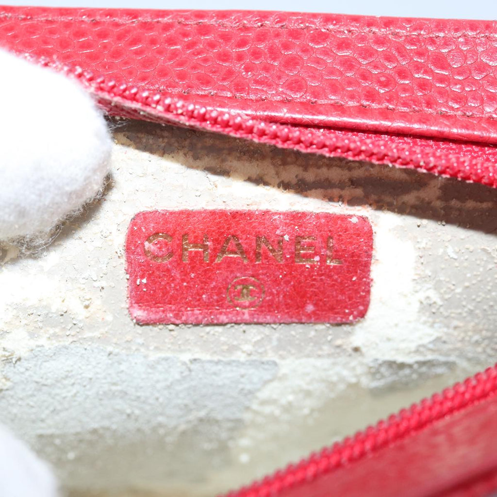 CHANEL COCO Mark Pouch Caviar Skin Red CC bs15766